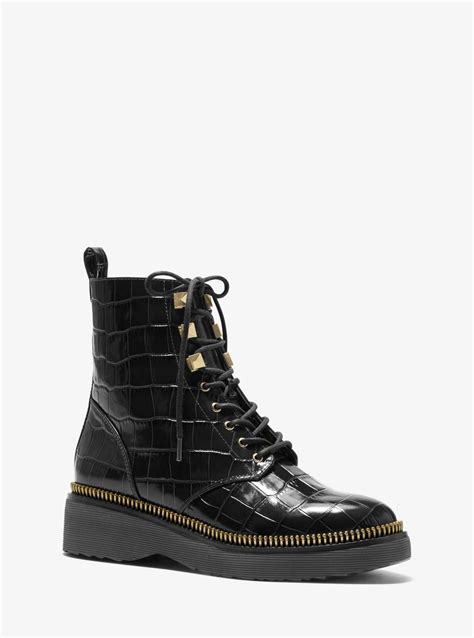 michael kors haskell crocodile combat boots|Haskell Leather Combat Boot .